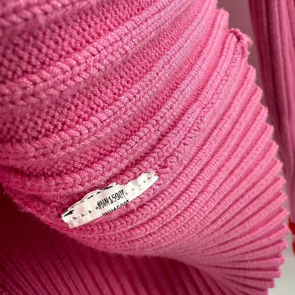 English Factory Sweater Women's Size Large Rib Ruffle Edge Pink Red Fuzzy Cuffs - Picture 9 of 10